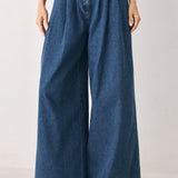 BLUE ECHO PLEATED DENIM WIDE LEG PANTS