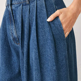 BLUE ECHO PLEATED DENIM WIDE LEG PANTS