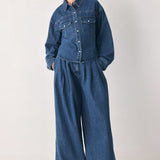 BLUE ECHO PLEATED DENIM WIDE LEG PANTS