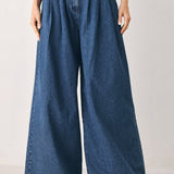 BLUE ECHO PLEATED DENIM WIDE LEG PANTS