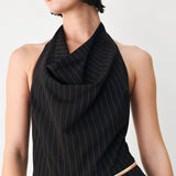 MIDNIGHT POISE BLACK HALTER BELTED WIDE-LEG JUMPSUIT