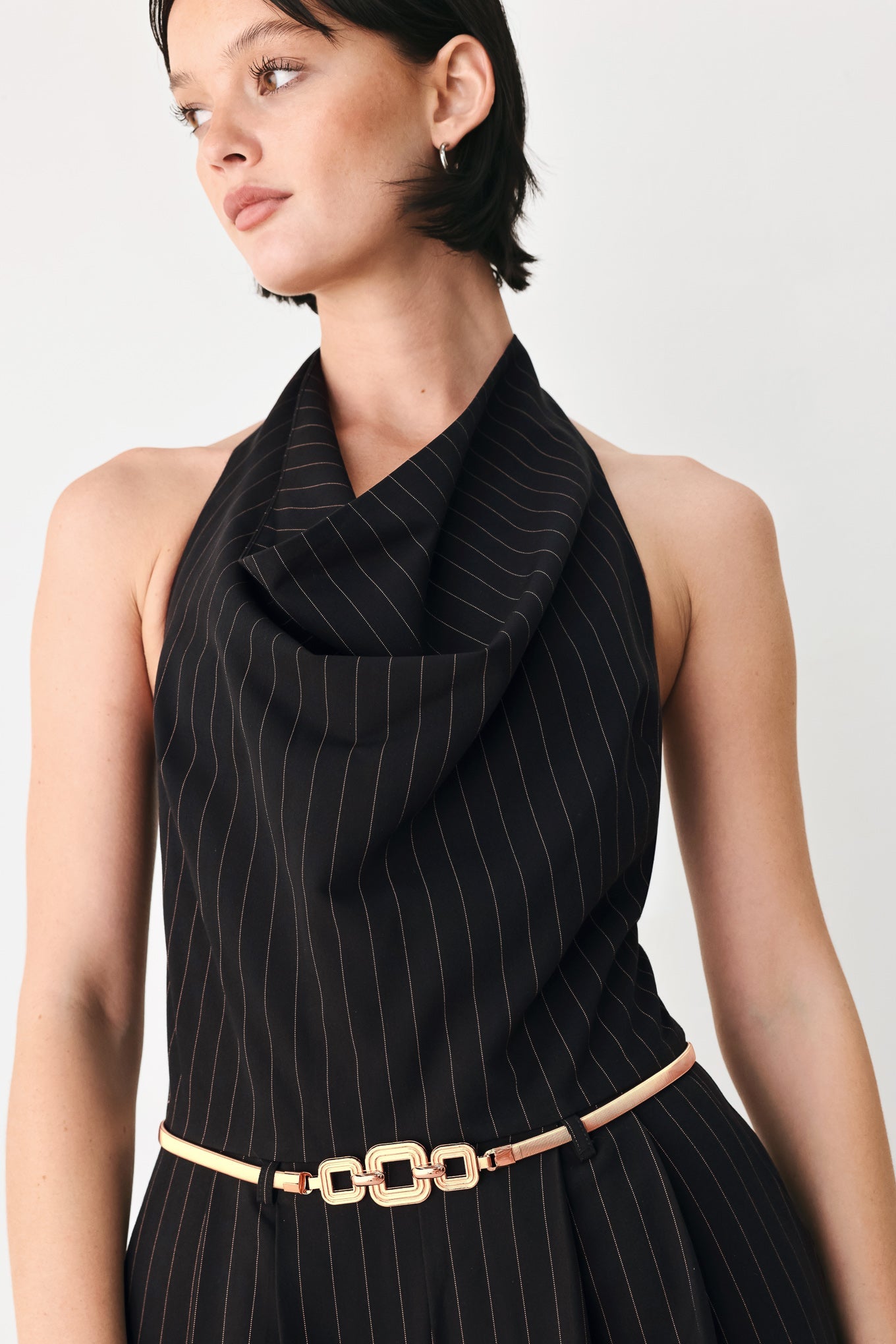 Flying Tomato Midnight Poise Black Halter Belted Wide-Leg Jumpsuit