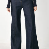 INDIGO IMPRESSION BUTTON DETAIL FLARE JEANS