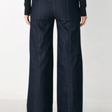 INDIGO IMPRESSION BUTTON DETAIL FLARE JEANS