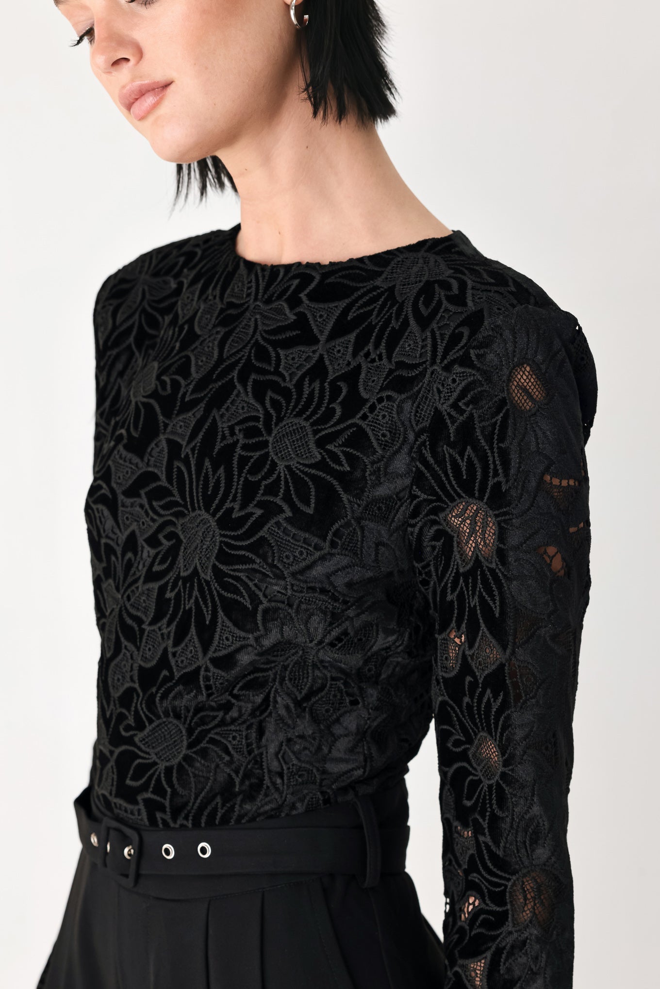 Flying Tomato After Dark Lace Wide Leg Jumpsuit in black