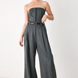 POWER HOUR STRAPLESS BELTED JUMPSUIT