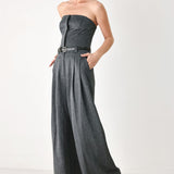 POWER HOUR STRAPLESS BELTED JUMPSUIT