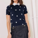 SIDEWALK CAFÉ NAVY SWEATER KNIT TOP