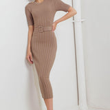 STRUCTURED CHIC SWEATER MIDI DRESS