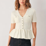 FROSTED CREAM POCKET-DETAIL SWEATER TOP