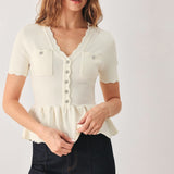 FROSTED CREAM POCKET-DETAIL SWEATER TOP