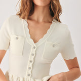 FROSTED CREAM POCKET-DETAIL SWEATER TOP