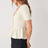 FROSTED CREAM POCKET-DETAIL SWEATER TOP
