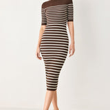 TRENDY CHOCOLATE STRIPE SWEATER MIDI DRESS