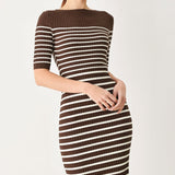 TRENDY CHOCOLATE STRIPE SWEATER MIDI DRESS