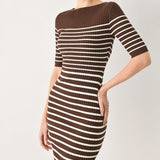 TRENDY CHOCOLATE STRIPE SWEATER MIDI DRESS