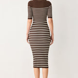 TRENDY CHOCOLATE STRIPE SWEATER MIDI DRESS