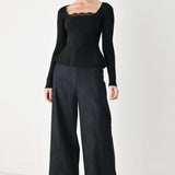 SWEET DEVOTION BLACK LACE-TRIM SQUARE NECK SWEATER