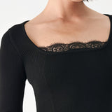 SWEET DEVOTION BLACK LACE-TRIM SQUARE NECK SWEATER