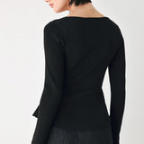SWEET DEVOTION BLACK LACE-TRIM SQUARE NECK SWEATER