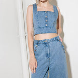 EVER SO SWEET LIGHT INDIGO DENIM TOP