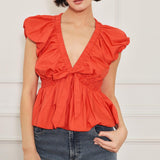 SCARLET COUNTRY GIRL WOVEN TOP