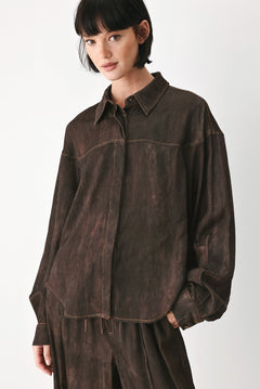 Flying Tomato Sable Lounge Woven Top in dark brown