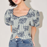 SWEET CHECK ROMANCE WOVEN JACQUARD TOP