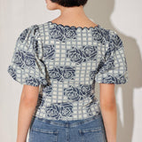 SWEET CHECK ROMANCE WOVEN JACQUARD TOP