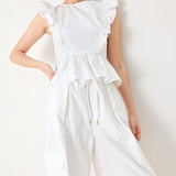 WHITE BLOSSOM WOVEN TOP
