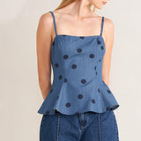 MIDNIGHT POLKA WOVEN TOP