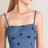MIDNIGHT POLKA WOVEN TOP