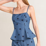 MIDNIGHT POLKA WOVEN TOP