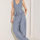 MARINA PINSTRIPE WOVEN TOP