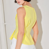 MODERN SHAPE YELLOW WOVEN TOP