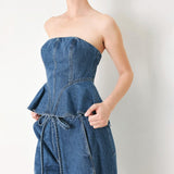 BLUE BLOSSOM BUSTIER DENIM TOP