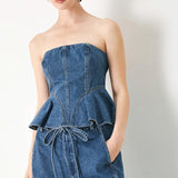 BLUE BLOSSOM BUSTIER DENIM TOP