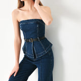 SKYLINE FLARE DENIM TUBE TOP