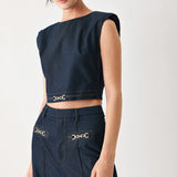 YACHT CLUB WOVEN CROP TOP