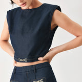 YACHT CLUB WOVEN CROP TOP
