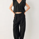 POLKA FLUTTER WOVEN TOP
