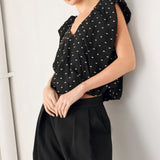 POLKA FLUTTER WOVEN TOP
