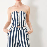 NAVY BLOSSOM WOVEN TUBE TOP