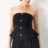 BLACK TIE PALAZZO KNIT TUBE TOP