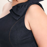 INDIGO BOW ONE SHOULDER DENIM TOP