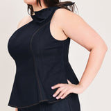 INDIGO BOW ONE SHOULDER DENIM TOP