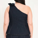 INDIGO BOW ONE SHOULDER DENIM TOP