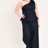 INDIGO BOW ONE SHOULDER DENIM TOP