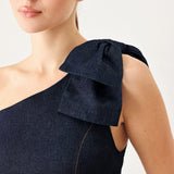 INDIGO BOW ONE SHOULDER DENIM TOP