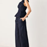 INDIGO BOW ONE SHOULDER DENIM TOP